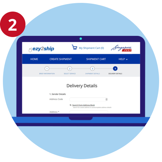 Key in sender, recipient, and shipment details